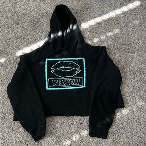 DIXXON Black and Teal Crop Top Hoodie
